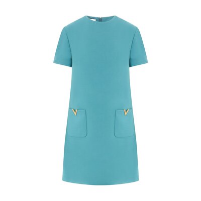 VALENTINO 女士连衣裙 BVAF551CFR2F SS2025 蓝色 短袖圆领连衣裙