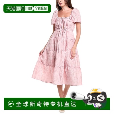 自营 ganni甘尼Cloque Midi连衣裙-粉红色 【美国奥莱】直发