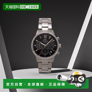 日本直邮TECHNOS 手表男士太阳能计时码表黑色/银色 Time Time 限