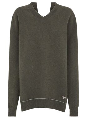 FENDI 女士针织毛衣 FZXC59ASJQF0TGC AW2024 绿色 V 领毛衣