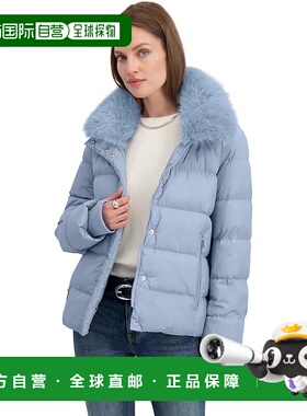 自营TAHARI Women's Short Quilted Puffer Jacket with Faux Fur