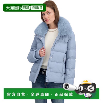 自营TAHARI Women's Short Quilted Puffer Jacket with Faux Fur