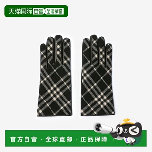 自营欧洲直邮Burberry博柏利 女士黑色/平布白羊毛按扣开合格纹手