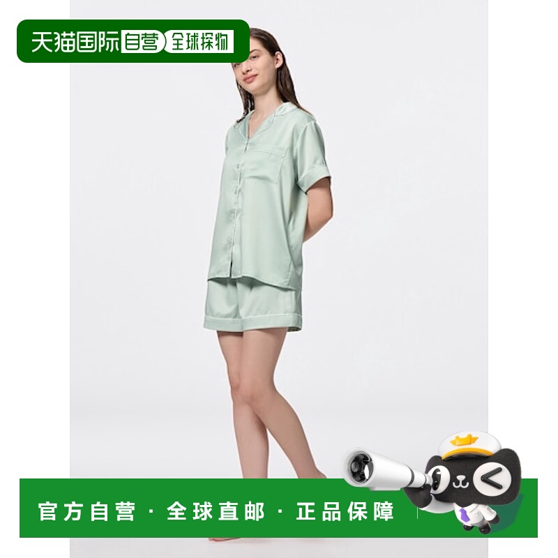 日潮跑腿GU极优 缎面睡衣短袖短裤 50 LIGHT GREEN WOMEN XS 3561