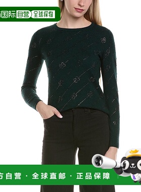 自营sofiacashmere热固斜花羊毛和羊绒混纺毛衣-绿色 美国奥莱直