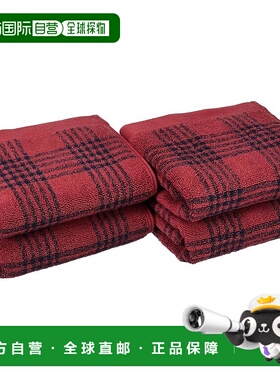 【日本直邮】MUJI 蓬松绒毛毛巾 (图案) 红色格纹 4 件套 34 x 85