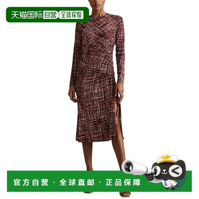 自营Reiss Riyo Ruched Print Midi Dress - red 美国奥莱直发