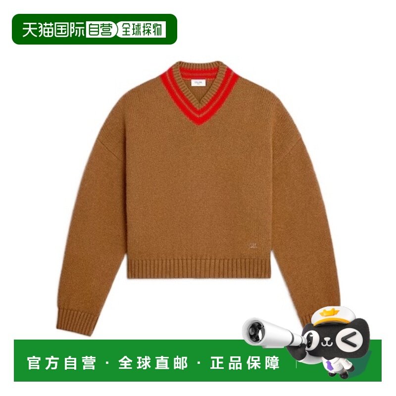 香港直邮CELINE 女士针织衫 RY0RC0V0904CR SS2026 棕色 羊绒V领