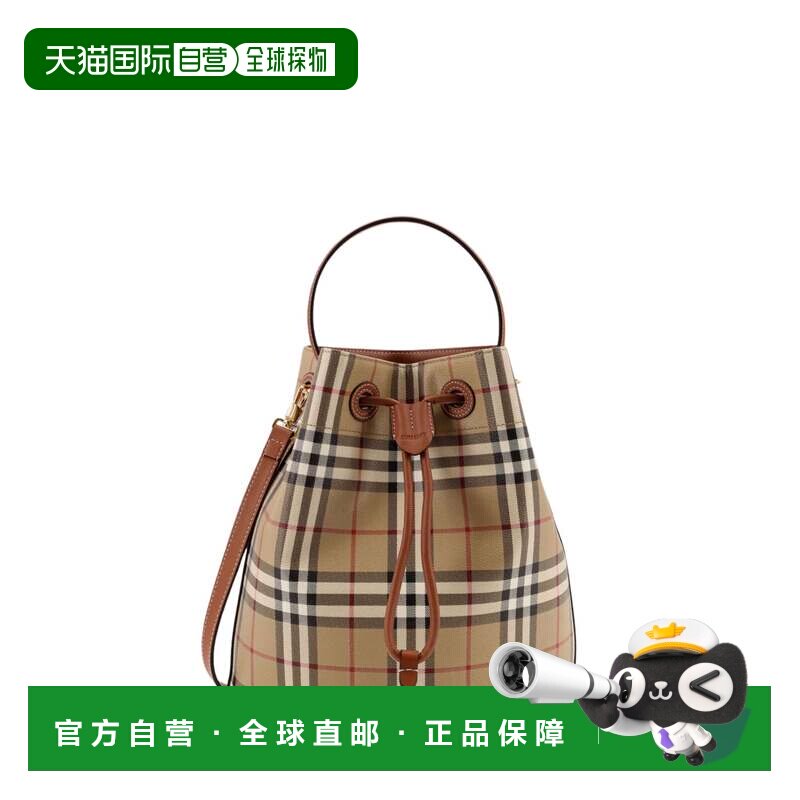 自营burberry多色格子图案棉质水桶包-中性色 美国奥莱直发单肩包