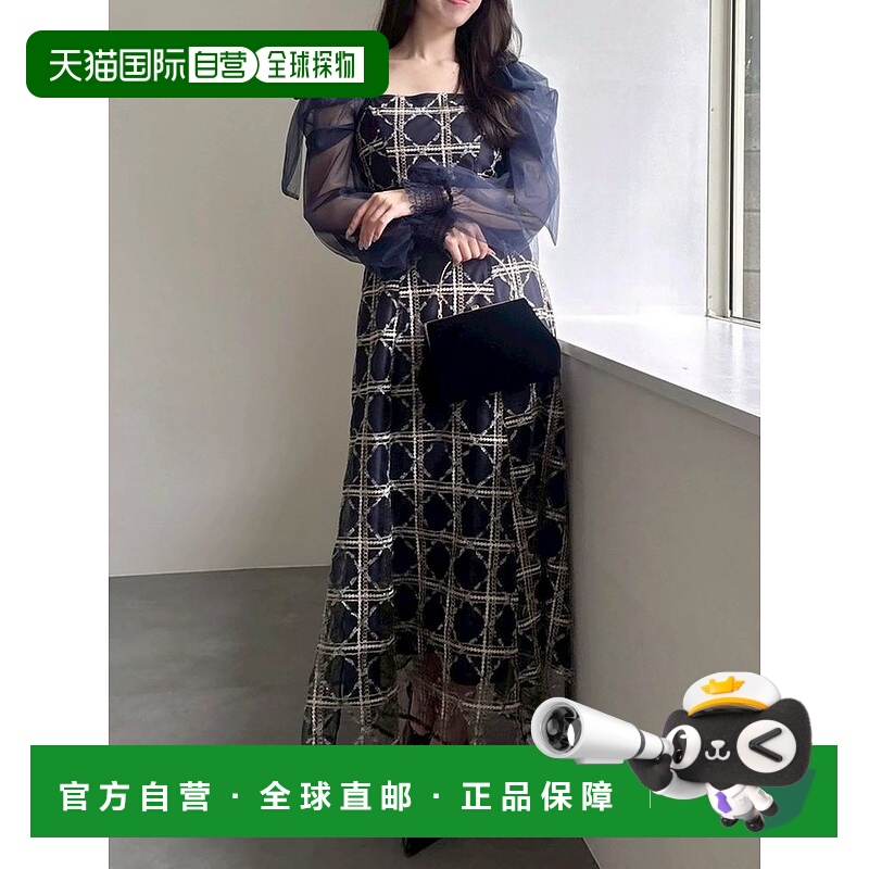 1h可退 日本直邮dazzlin 女装 复古蕾丝蝴蝶结露肩连衣裙 宽松格