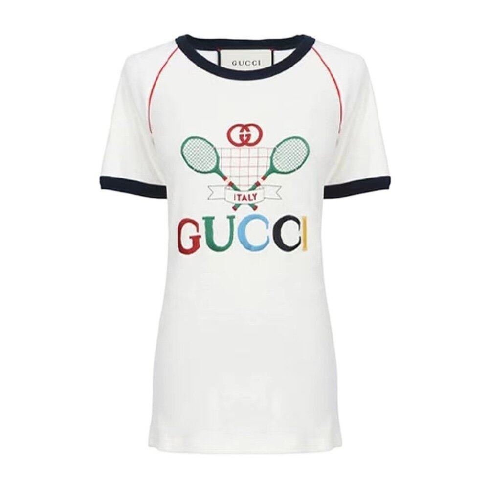 Gucci 陈都灵同款 网球印花罗纹T恤 574386XJA8Y