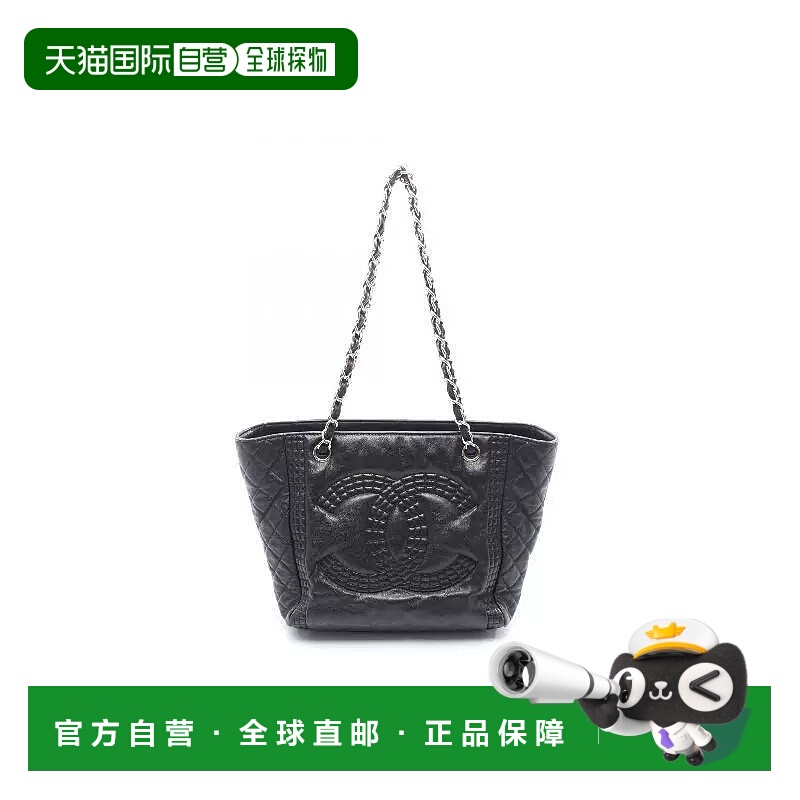 日本直邮中古Chanel香奈儿女包B级9新coco mark双C牛皮托特包黑色