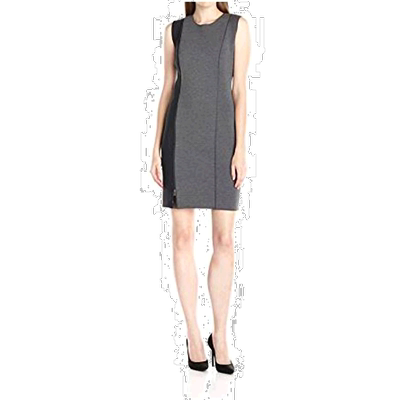 自营 t tahari女式 Kinley 灰色和黑色圆领潜水无袖迷你早秋新款