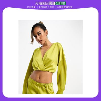 香港直邮潮奢 ASOS 女士co-ord 设计短款缎面嫩黄绿色衬衫