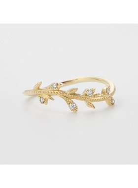 日潮直邮agete阿卡朵K10植物花纹枝叶金镶钻石戒指