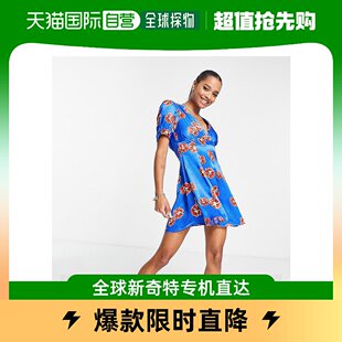 香港直邮潮奢 小号花朵斑点迷你茶色深蓝色连衣裙 女士 Topshop