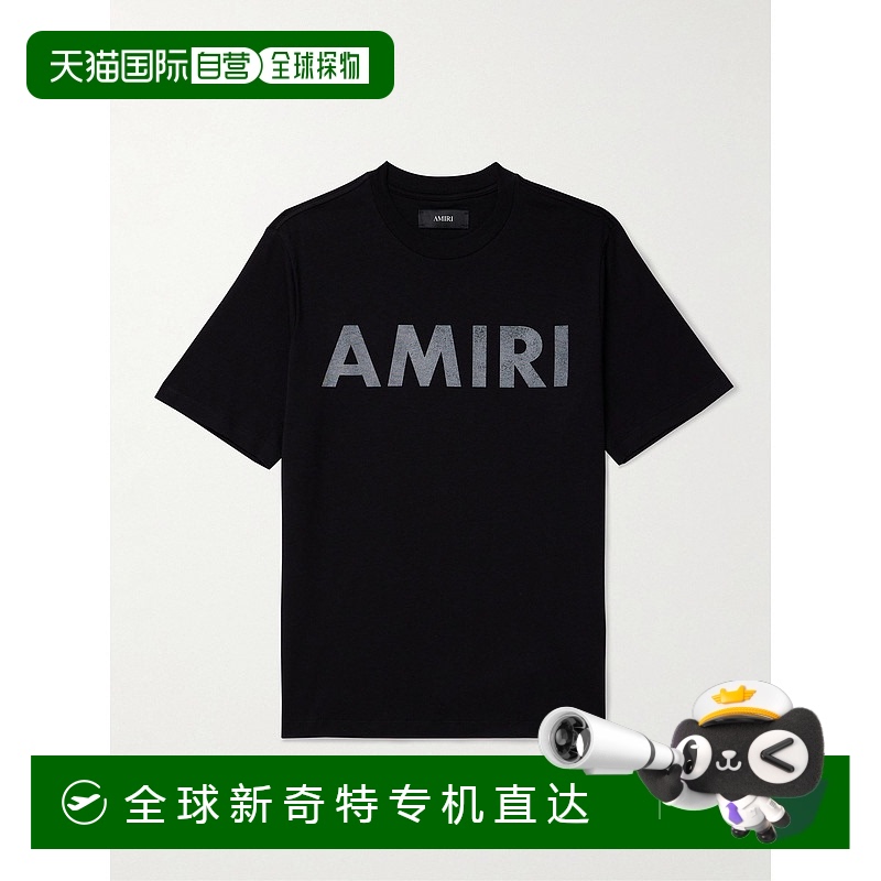 1h可退 香港直邮AMIRI 男士 黑色棉质T恤 AMJYTE1214 black黑色