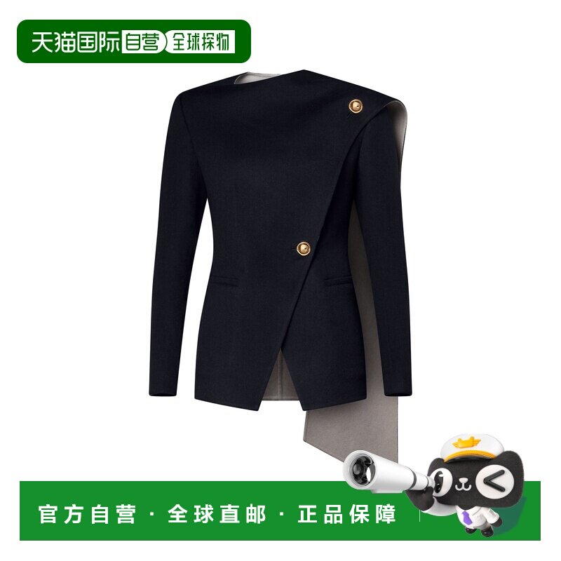 自营欧洲直邮LV路易威登 女士蓝色不对称羊绒围巾夹克外套