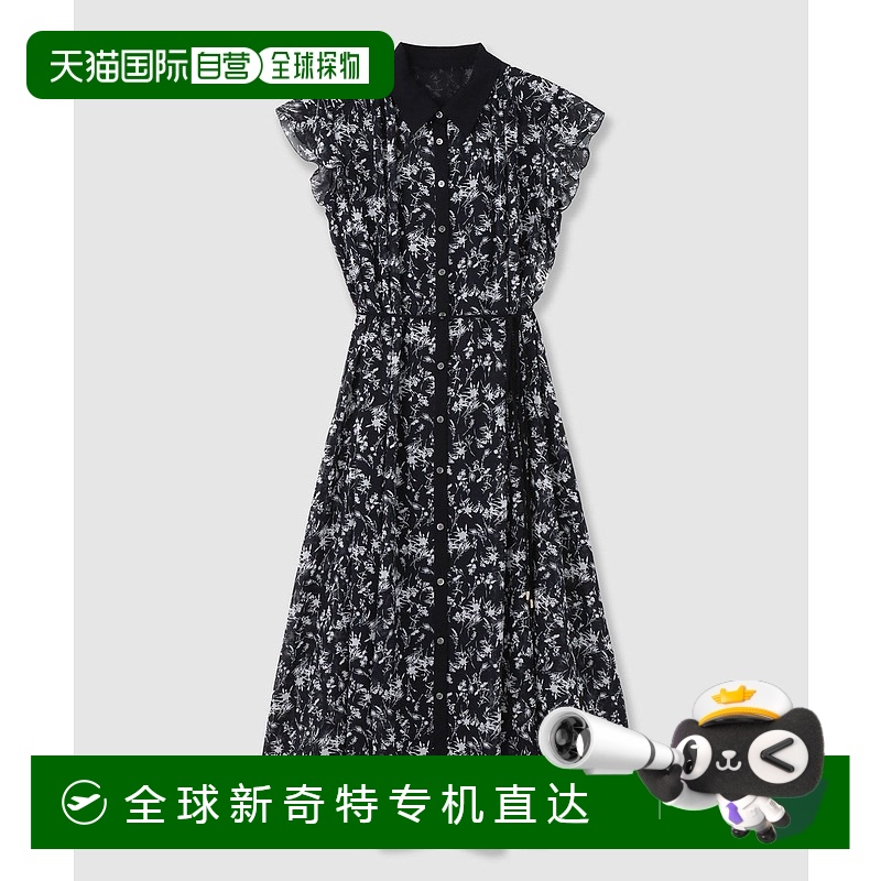 1h可退 日本直邮ANAYI女装黑白花卉印花衬衫连衣裙 配色领口设计