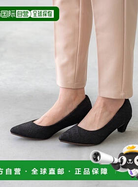 【日本直邮】Menue menue 4E 粗跟尖头高跟鞋（黑色蕾丝/十字）