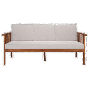 自营 safavieh芬尼克户外长凳 - 天然木材/浅灰色坐垫 美国奥莱直