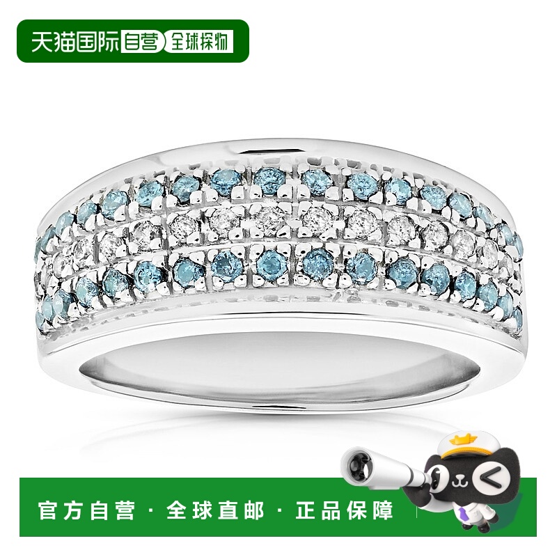 自营 vir jewels0.55 克拉蓝色和白色钻石结婚戒指新娘戒指 10K