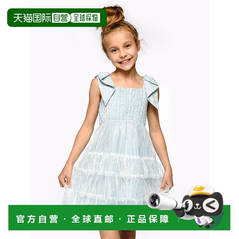 自营 hannah banana大女孩Tween分层亮片娃娃派对连衣裙-蓝色 美