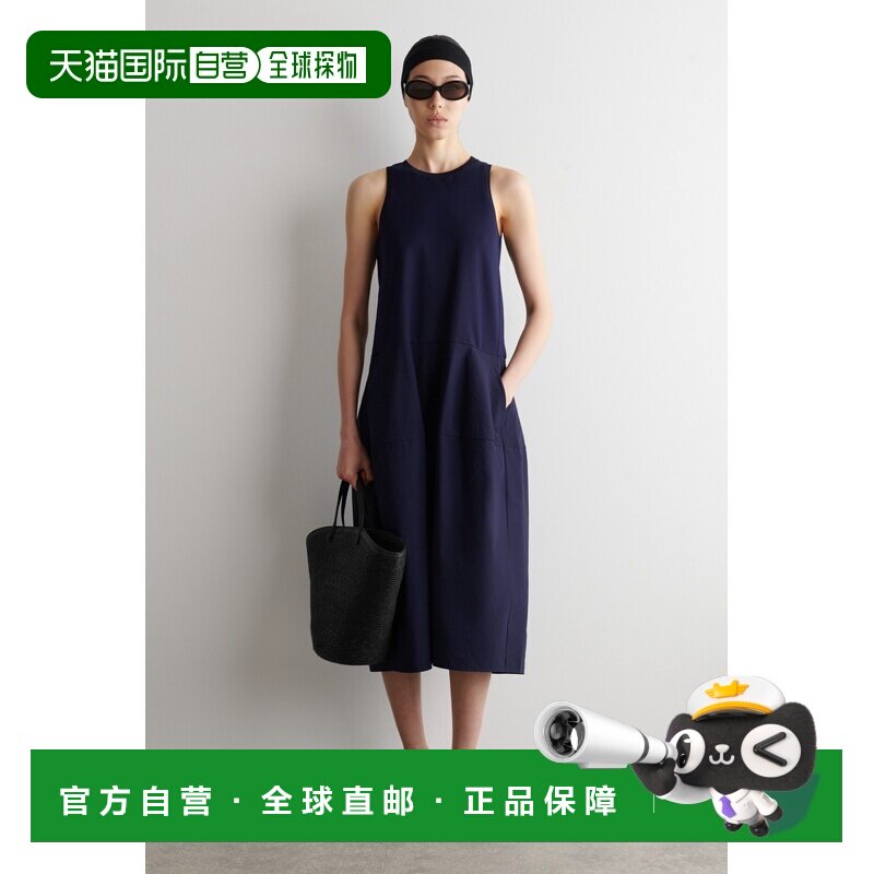自营欧洲直邮COS 女士藏蓝色棉质拼接无袖中长连衣裙图片