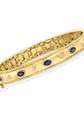 自营 ross-simons罗斯-西蒙斯蓝宝石和 . 18kt 纯金钻石手镯手链