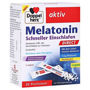 欧洲直邮Doppelherz双心睡眠褪黑素口溶粉20包助眠舒眠黑加仑味