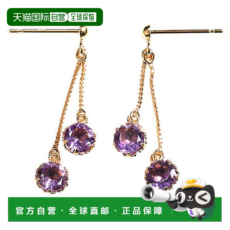 日本直邮(pe247104) 耳环 18k 黄金 紫水晶 4 毫米 垂坠 双耳 女