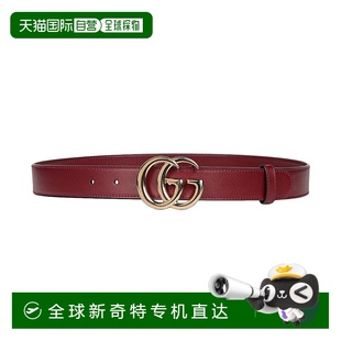 自營(yíng) 女士酒紅色皮革金色雙G環(huán)腰帶3cm 古馳24新款 GUCCI