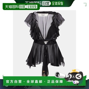 褶皱真丝乔其纱上衣 1h可退 女士 蔻依 black黑色 香港直邮Chloe