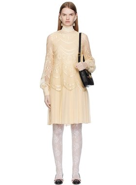 潮奢 Valentino 华伦天奴 女士 米色叠层连衣裙 7B3VAFS593M