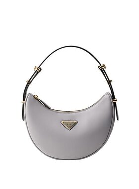 PRADA/普拉达24新款 女士浅灰色皮革配珐琅金属徽标手提包