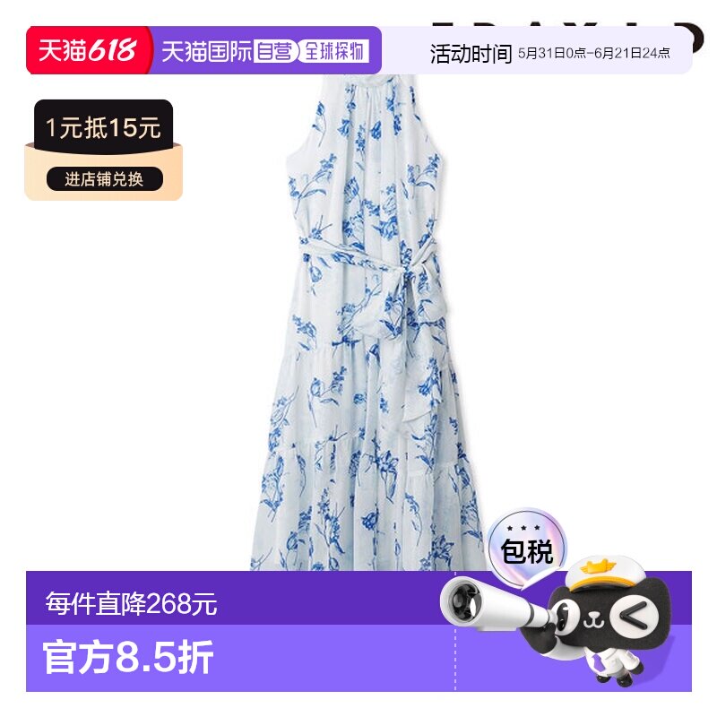 日本直邮FRAY ID 露背印花薄纱连衣裙美式风格无袖长款花卉印花fw