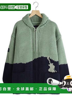 1h可退 日本直邮DESCENDANT 男士撞色针织开襟鹿仔纹毛衣 242MADS