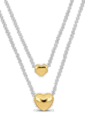 自营 925 纯银 Mimi & Max 黄色两颗心形双链项链 - 16+18 英寸 -