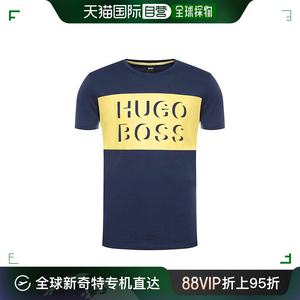 香港直邮HUGO BOSS男士黄色logo印花海军蓝色棉质短袖T恤 TIBURT