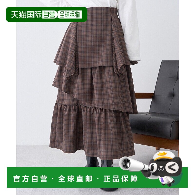 1h可退 日本直邮earth music&ecology 女装 高腰不规则层叠格纹半