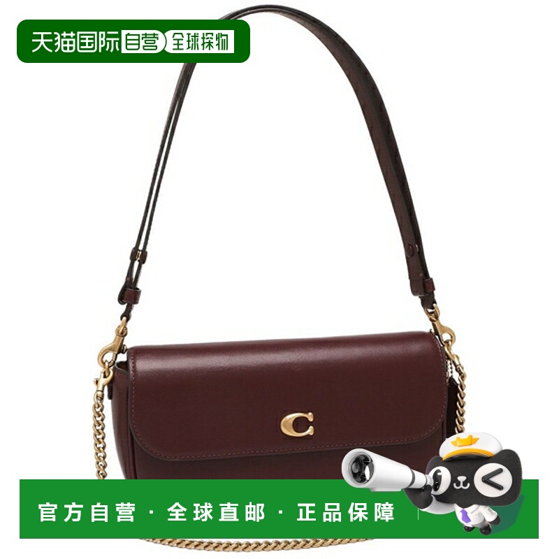 日本直邮Coach Brook翻盖链条单肩包酒红色女士 CAN90 B4MER