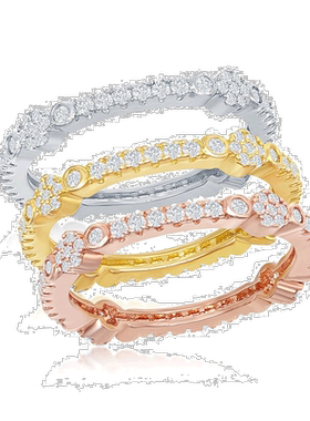 自营 simona 纯银三色 CZ 设计永恒三环戒指 - 三色 美国奥莱直发