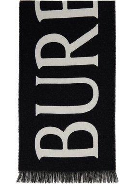 潮奢 Burberry 巴宝莉 男士 黑色 & 灰色 Text Wool 围巾 8109563