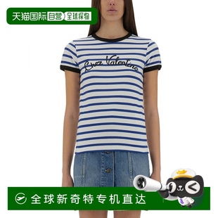 自营 valentino条纹棉质针织T恤 蓝色 美国奥莱直发新款