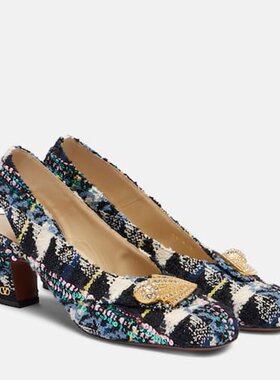 潮奢 Valentino 华伦天奴 女士 Adamantine 60 花呢露跟浅口鞋