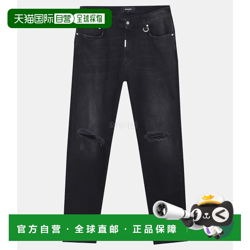 韩国直邮Represent牛仔裤休闲裤黑色棉质破洞裤简约时尚高腰直筒