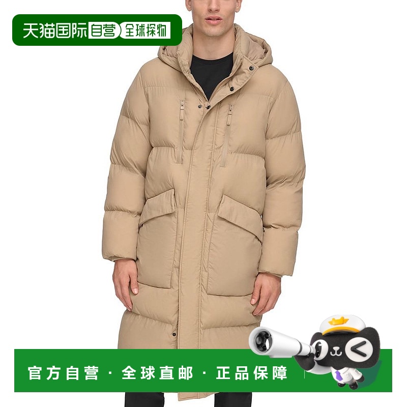 1h可退 【美国直邮】DKNY 男士绗缝连帽大衣 毛呢大衣 舒适保暖
