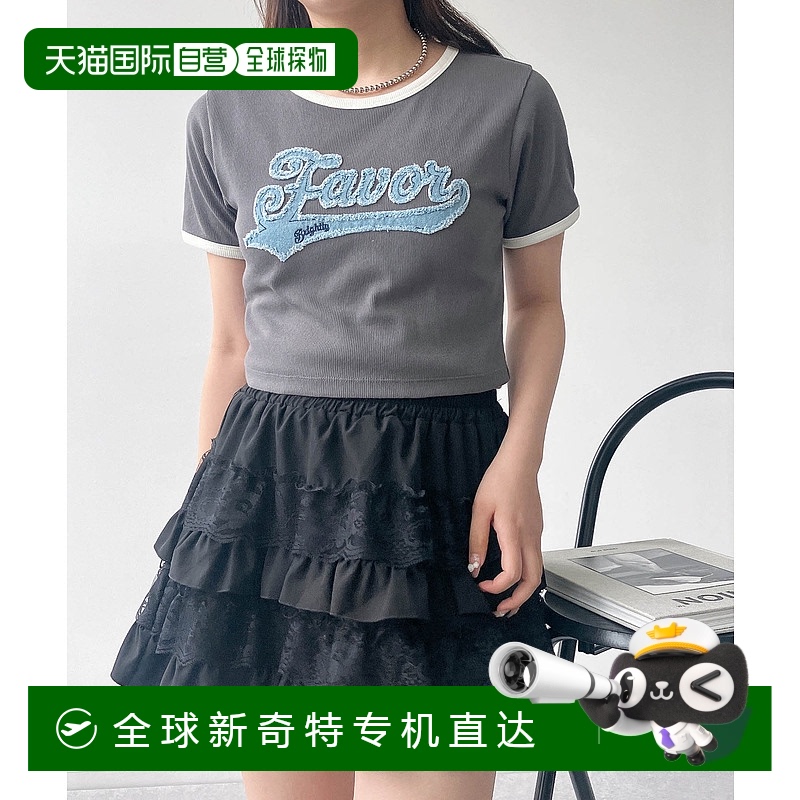 1h可退 日本直邮AS KNOW AS plus 女装 短款修身半袖T恤 刺绣徽章