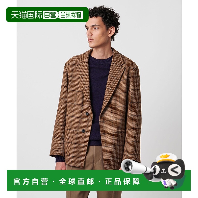 1h可退 日本直邮SOVEREIGN 男装 宽松剪裁 格纹羊驼毛混纺 半拉链