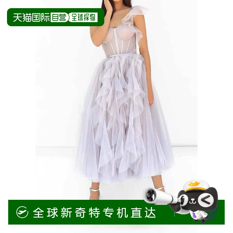 自营 tarik ediz紫蓝色薄纱荷叶边垂坠茶色长裙-紫蓝色 【美国奥
